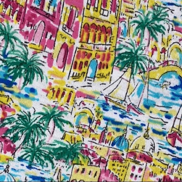 TALBOTS 2x S/S Sweater Palm Trees Cityscape Sailboats Summer Tie Detail - Picture 5 of 7
